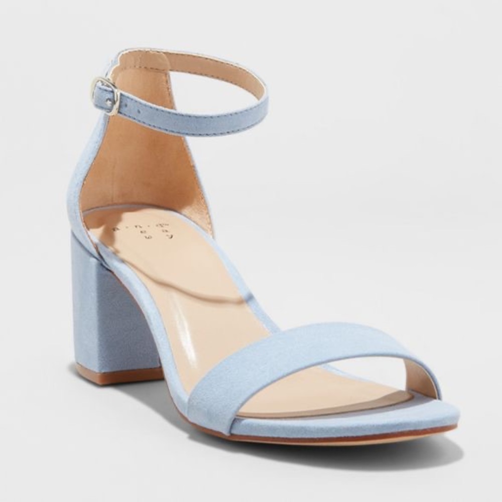 Blue Sandals with block heel and ankle strap